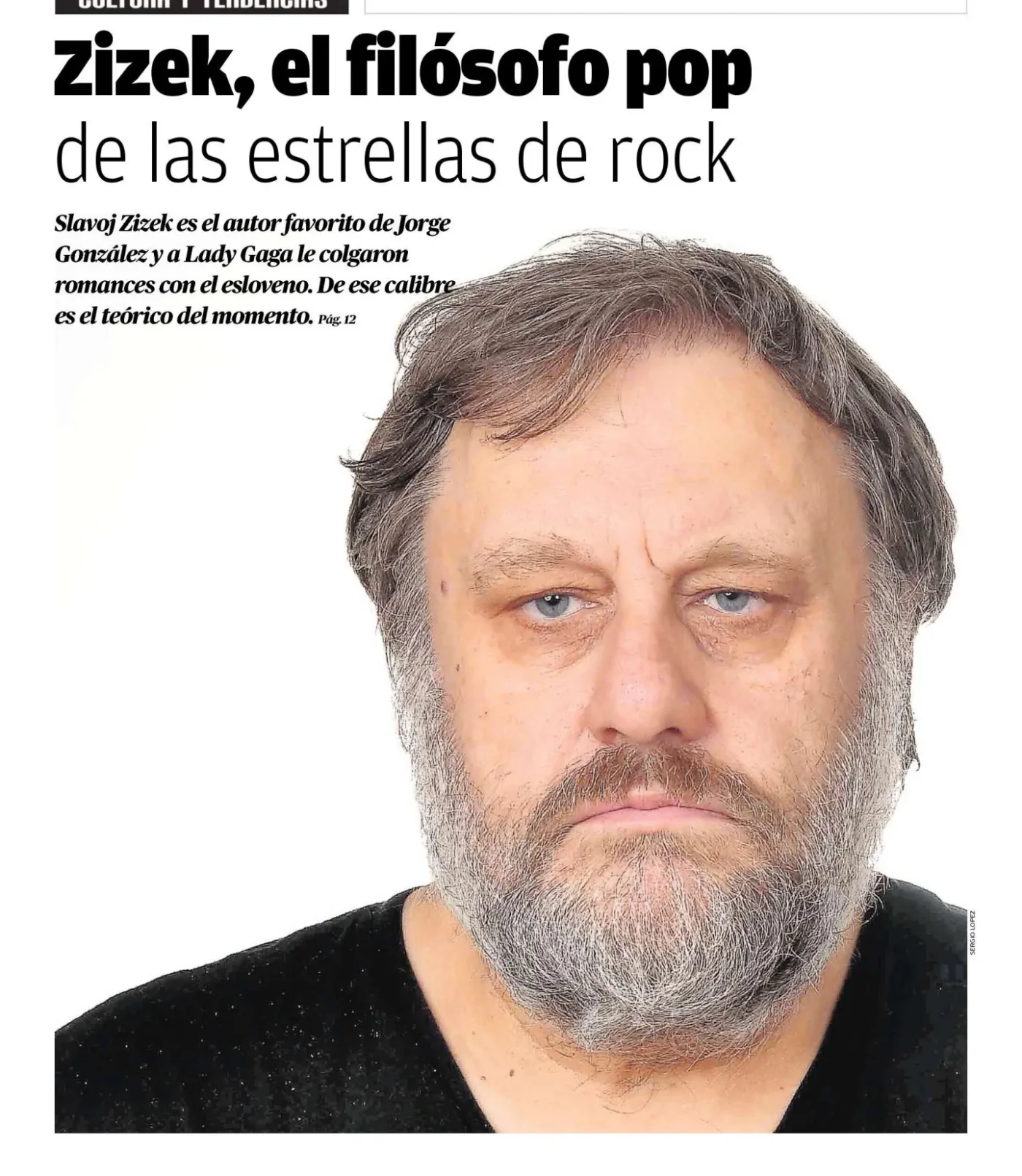 Portada del suplemento KU de El Mercurio de Valparaíso, con el titular 'Zizek, el filósofo pop de las estrellas de rock' y un retrato del filósofo esloveno Slavoj Zizek
